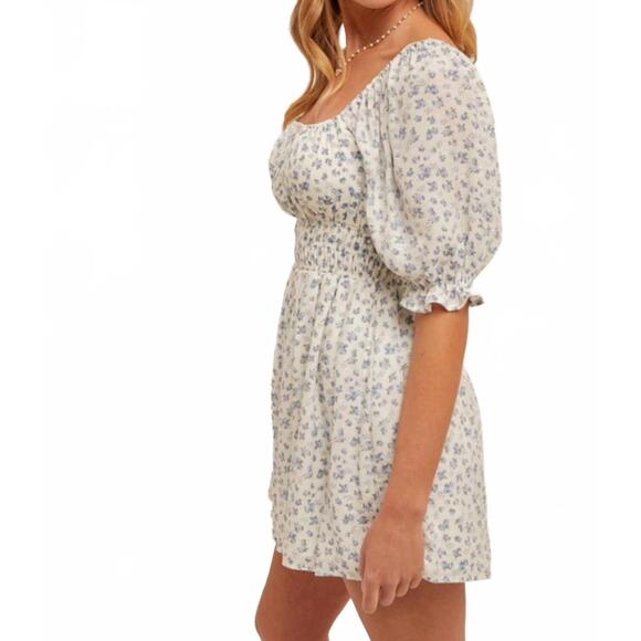 NEW HEM & THREAD lottie floral romper in white / blue - Picture 4 of 6